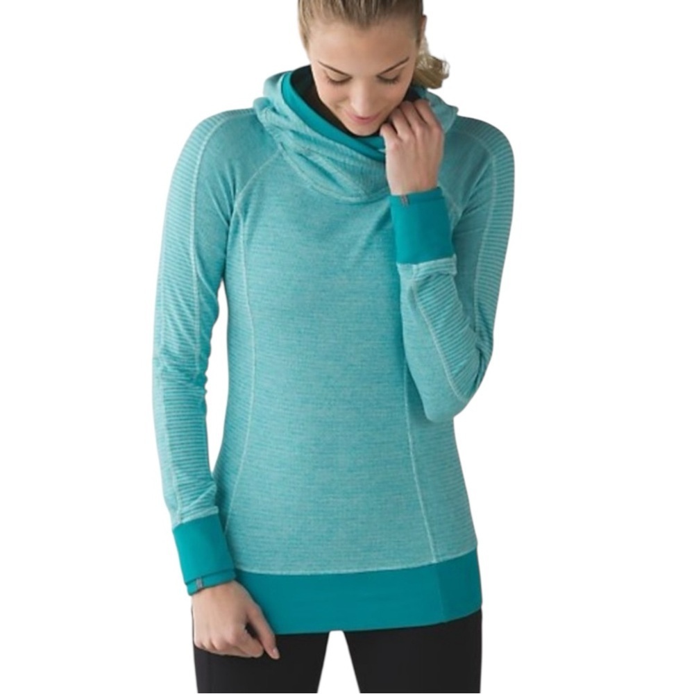 Lululemon Think Fast Hoodie Rulu Teal Blue Size 6 Aquamarine